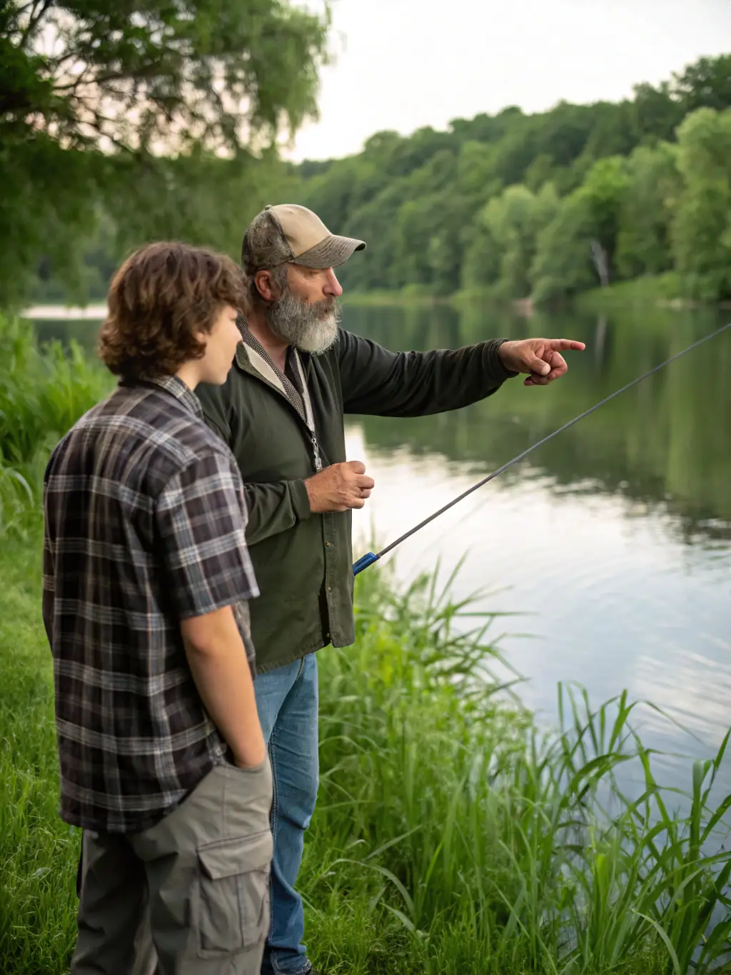 A photo of a training session led by experienced anglers, demonstrating techniques and strategies for competitive freshwater fishing. The image captures the learning environment and the transfer of knowledge.