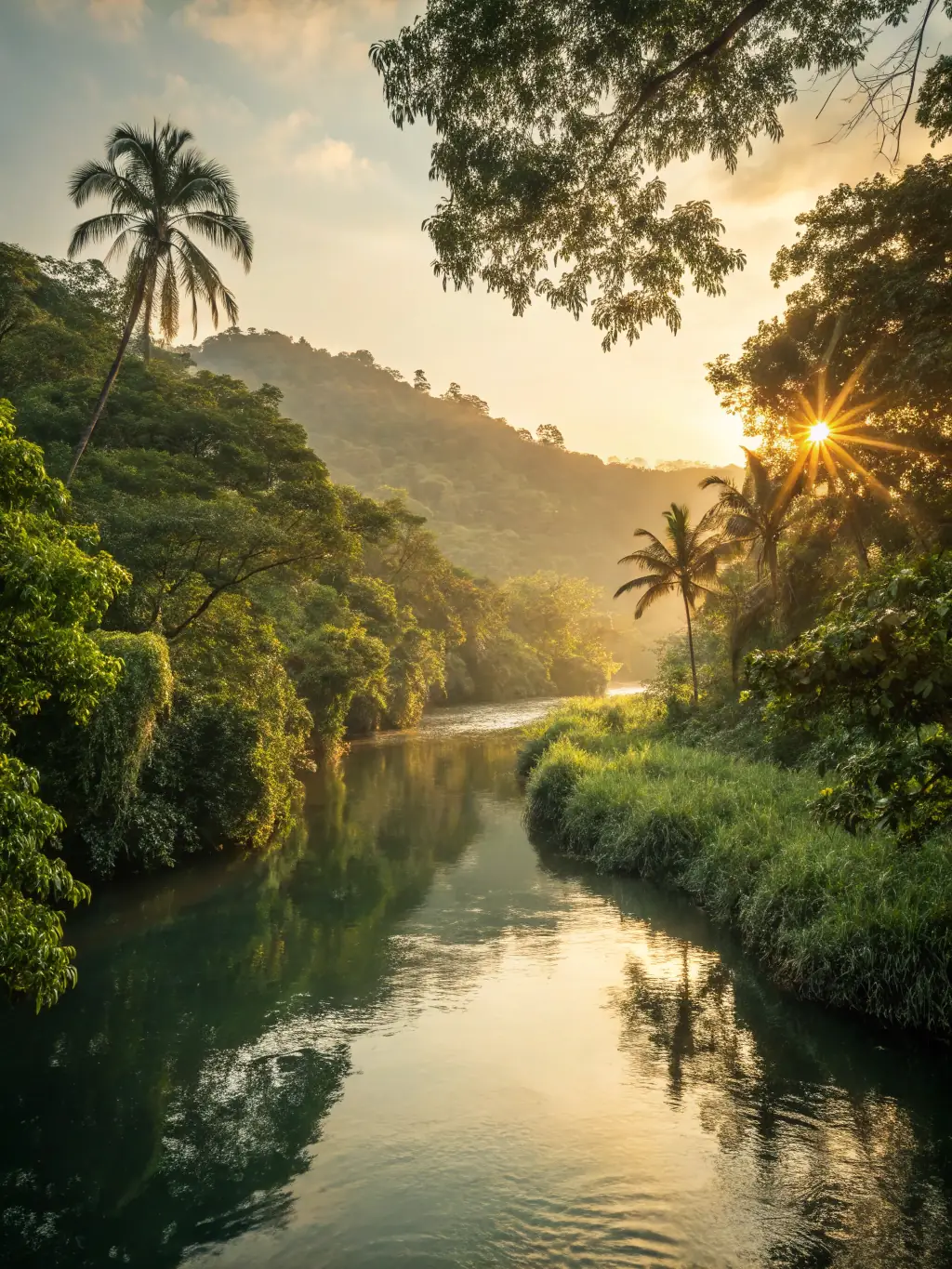 A scenic image of a clean freshwater river with anglers fishing, emphasizing the importance of environmental stewardship in competitive fishing.