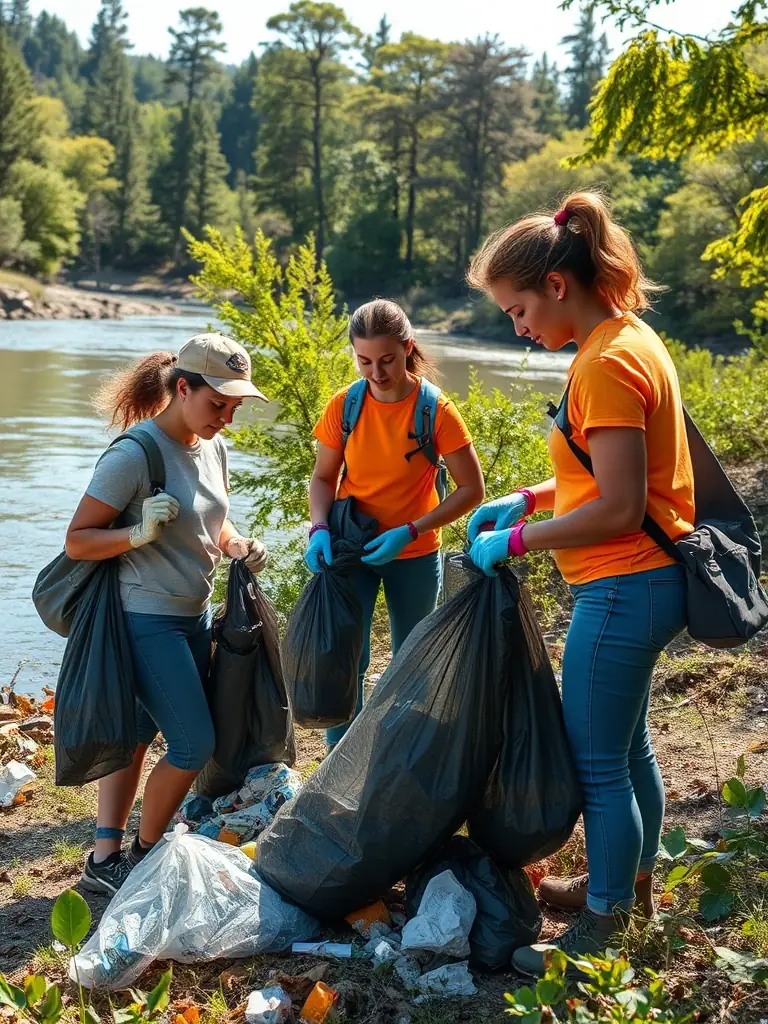 A picture of volunteers cleaning up a riverbank during a TEAM SENSAS BREIZH COMPETITION environmental initiative. The image highlights the organization's commitment to preserving aquatic environments.